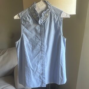 J. Crew Light Blue Embellished Collar Blouse